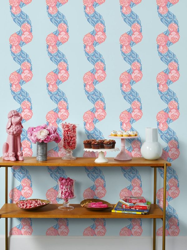 Groovy Floral Stripe  Wallpaper by Barbie™ - Baby Blue Online now