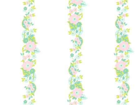 Floral Stripe  Wallpaper by Barbie™ - Green Pink For Cheap