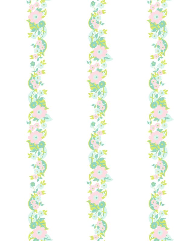 Floral Stripe  Wallpaper by Barbie™ - Green Pink For Cheap