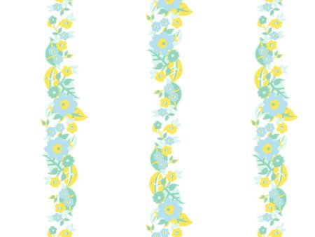 Floral Stripe  Wallpaper by Barbie™ - Blue Yellow Online Sale