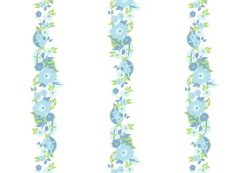 Floral Stripe  Wallpaper by Barbie™ - Denim Green Hot on Sale