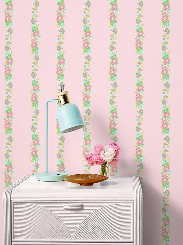 Floral Stripe  Wallpaper by Barbie™ - Piggy Bank Green on Sale