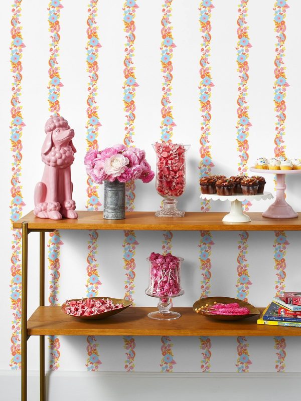 Floral Stripe  Wallpaper by Barbie™ - Watermelon Blue Sale