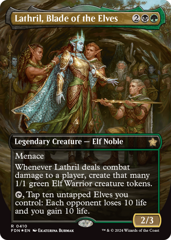 Lathril, Blade of the Elves (Borderless) (Mana Foil) [Foundations] Online now